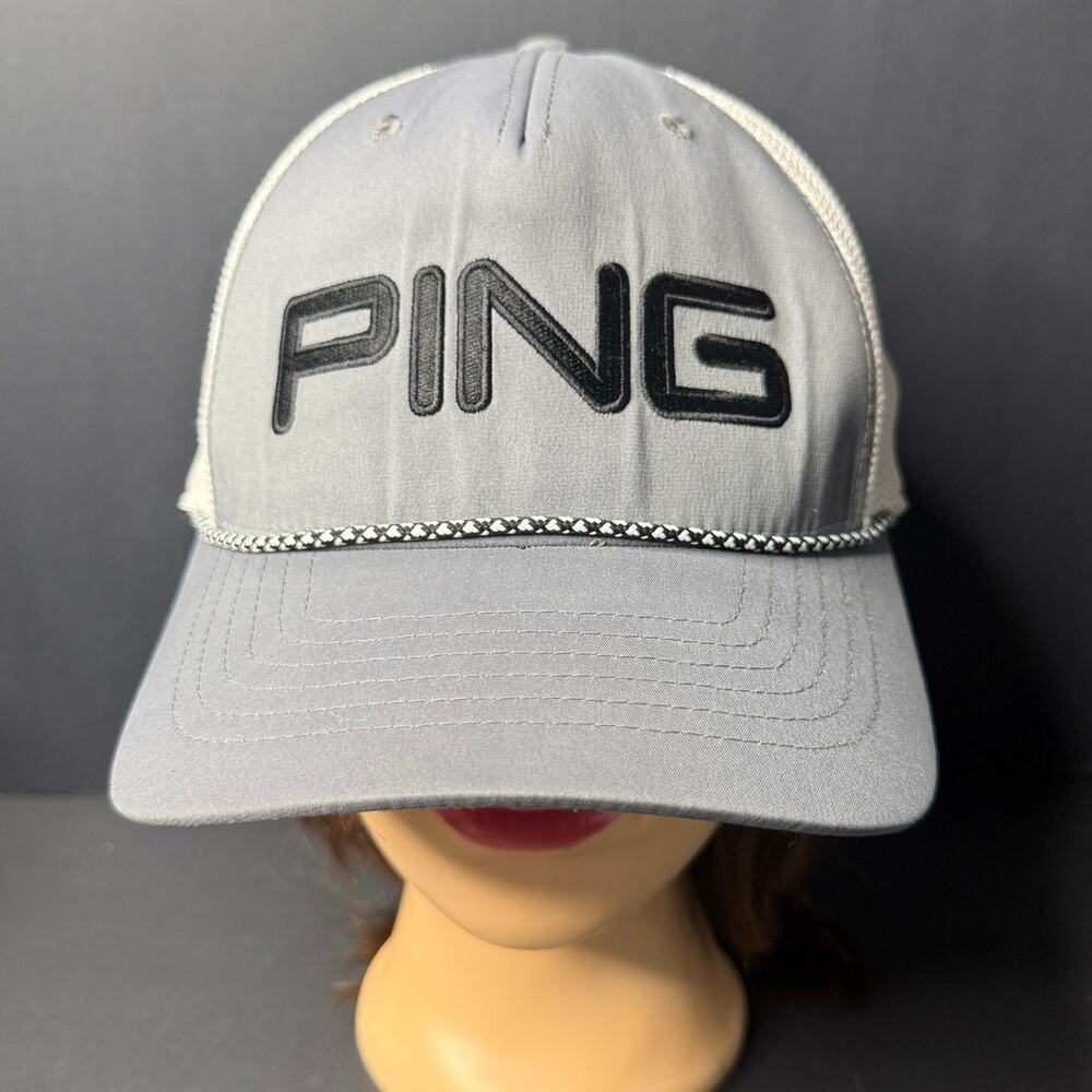 PING Golf Rope Mesh Hat Gray Embroidered Logo Adjustable Snapback Cap